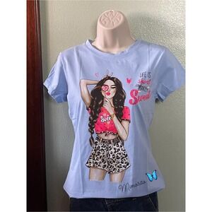 Vinizbena Blue Women T-Shirt Top Size Small  ~ New